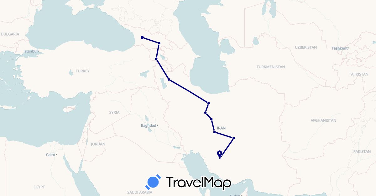TravelMap itinerary: driving in Armenia, Georgia, Iran (Asia)